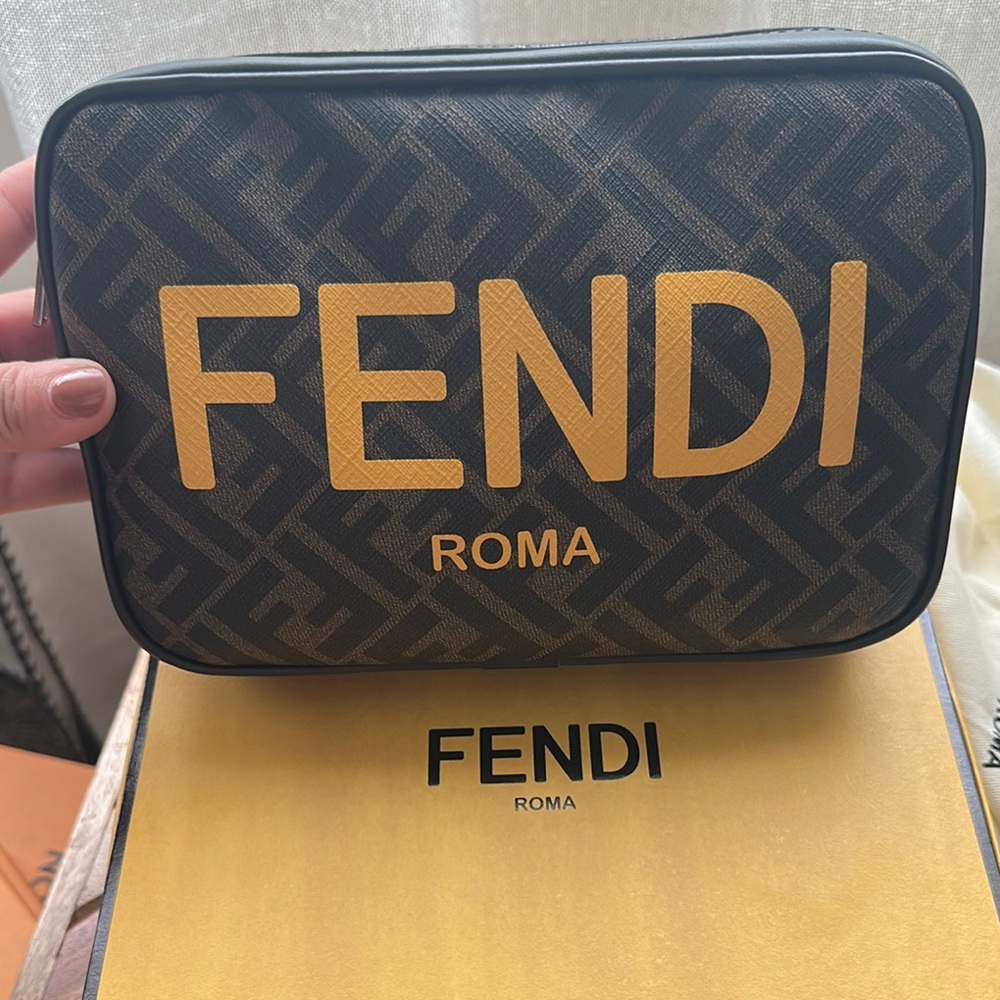 Fendi Black and Brown Camera Bag with Iconic FF Monogram
